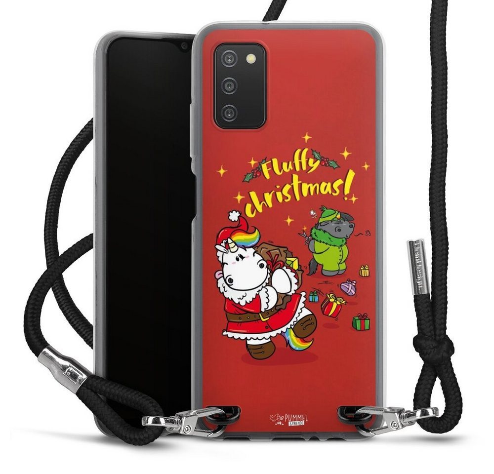 DeinDesign Handyhülle Pummeleinhorn Fluffy Christmas Red, Samsung Galaxy A03s Handykette Hülle mit Band Case zum Umhängen von DeinDesign