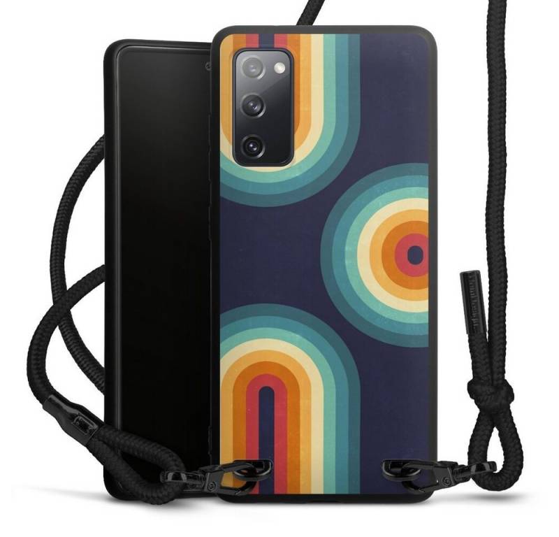 DeinDesign Handyhülle Retro bunt Regenbogen Double Rainbow on Blue, Samsung Galaxy S20 FE Premium Handykette Hülle mit Band von DeinDesign
