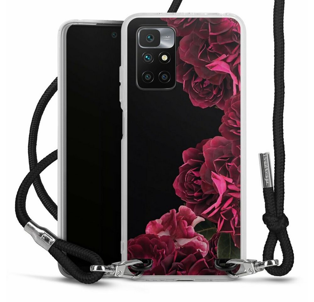 DeinDesign Handyhülle Rose Vintage pink Vintage Rosen auf Schwarz, Xiaomi Redmi 10 Handykette Hülle mit Band Case zum Umhängen von DeinDesign