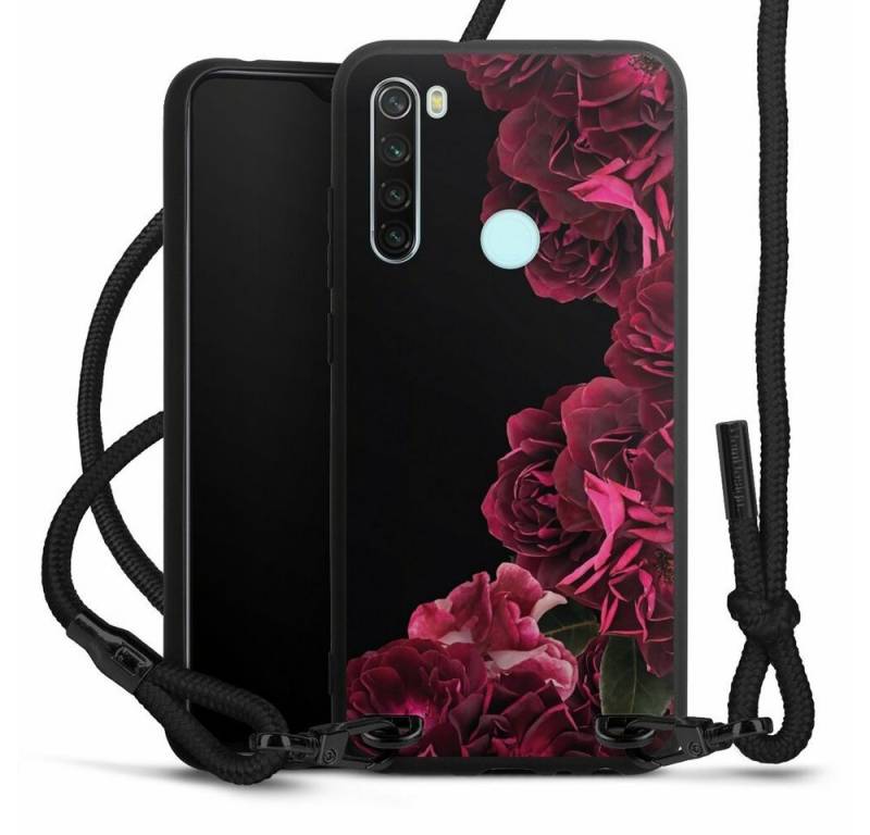 DeinDesign Handyhülle Rose Vintage pink Vintage Rosen auf Schwarz, Xiaomi Redmi Note 8 Premium Handykette Hülle mit Band Cover mit Kette von DeinDesign