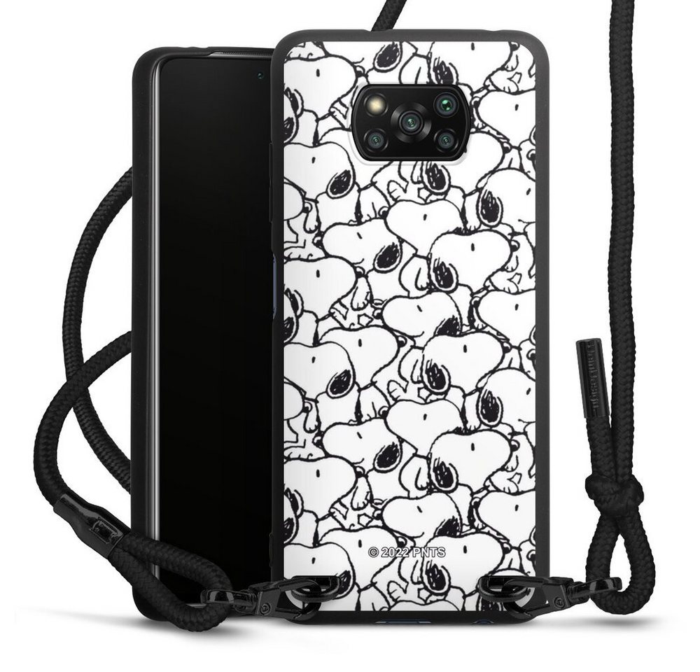 DeinDesign Handyhülle Snoopy Muster Peanuts Snoopy Pattern Black And White, Xiaomi Poco X3 nfc Premium Handykette Hülle mit Band Case zum Umhängen von DeinDesign