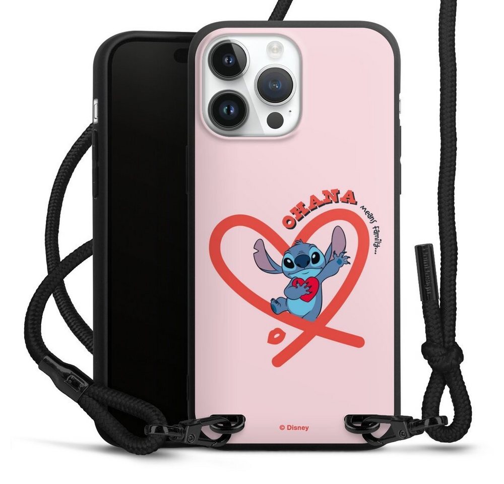 DeinDesign Handyhülle Stitch Ohana Pink Heart, Apple iPhone 14 Pro Max Premium Handykette Hülle mit Band von DeinDesign