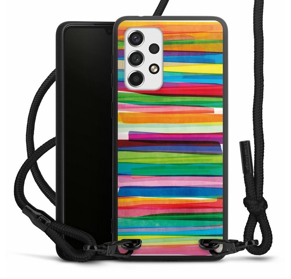 DeinDesign Handyhülle Streifen Wasserfarbe bunt Colorful Stripes1, Samsung Galaxy A33 5G Premium Handykette Hülle mit Band von DeinDesign