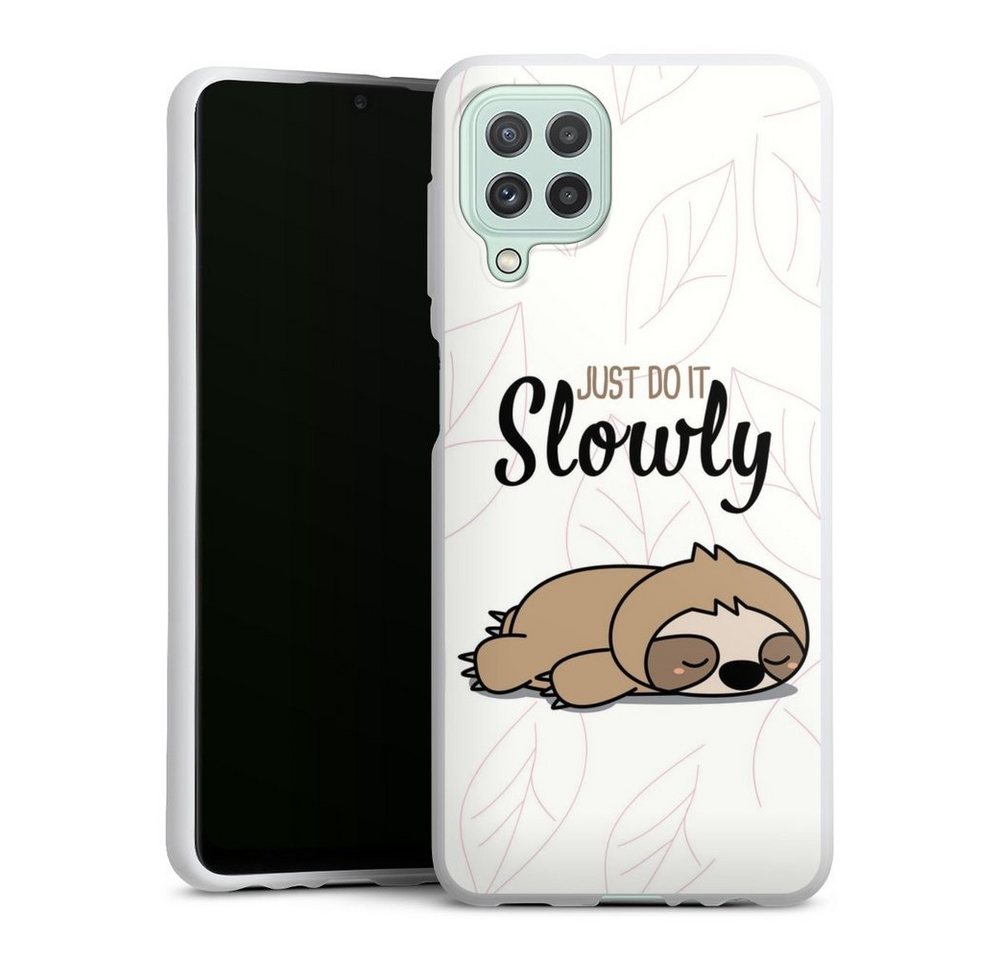 DeinDesign Handyhülle Tiere Faultier lazy sunday Just Do It Slowly Sloth, Samsung Galaxy A22 4G Silikon Hülle Bumper Case Handy Schutzhülle von DeinDesign