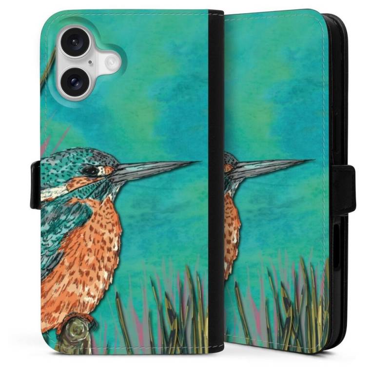 DeinDesign Handyhülle Tiere Vogel Malerei Kingfisher, Apple iPhone 16 Plus Hülle Handy Flip Case Wallet Cover von DeinDesign