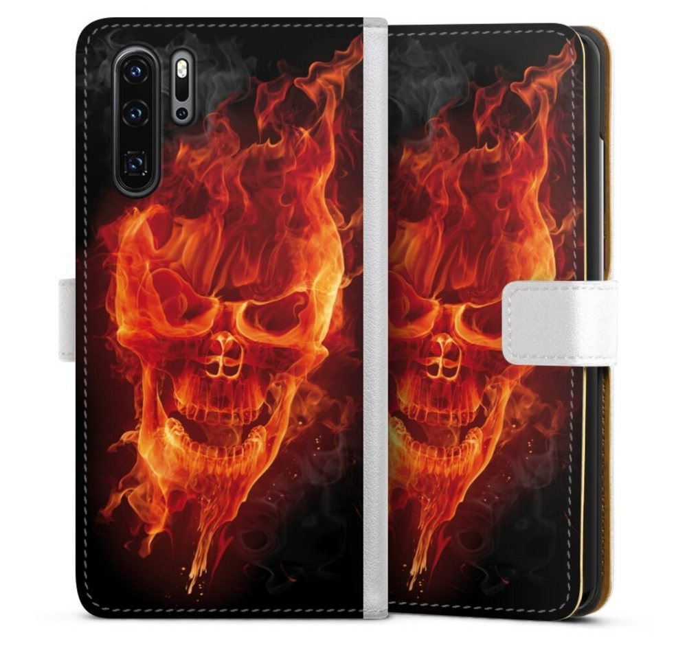 DeinDesign Handyhülle Totenkopf Feuer Schädel Burning Skull, Huawei P30 Pro Hülle Handy Flip Case Wallet Cover Handytasche Leder von DeinDesign