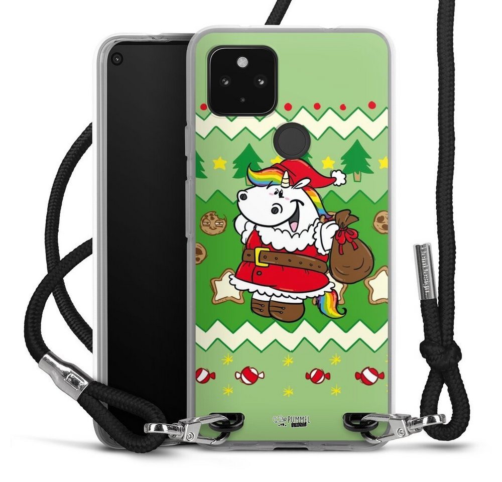 DeinDesign Handyhülle Ugly Christmas Pummeleinhorn Grün, Google Pixel 4a 5G Handykette Hülle mit Band Case zum Umhängen von DeinDesign