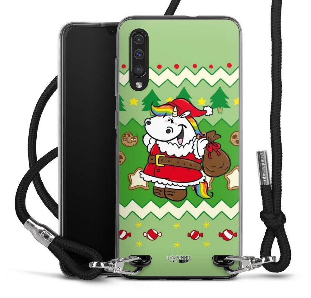 DeinDesign Handyhülle Ugly Christmas Pummeleinhorn Grün, Samsung Galaxy A50 Handykette Hülle mit Band Case zum Umhängen von DeinDesign