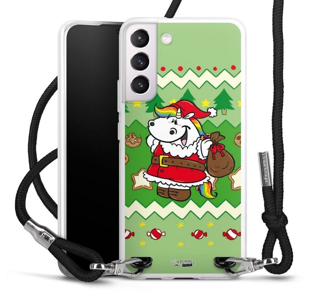 DeinDesign Handyhülle Ugly Christmas Pummeleinhorn Grün, Samsung Galaxy S22 Plus Handykette Hülle mit Band Case zum Umhängen von DeinDesign