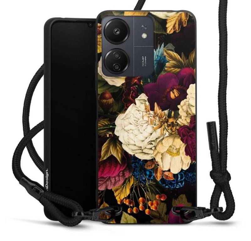 DeinDesign Handyhülle Vintage Blumen Muster Dark Vintage Flowers, Xiaomi Redmi 13C 4G Premium Handykette Hülle mit Band Cover mit Kette von DeinDesign