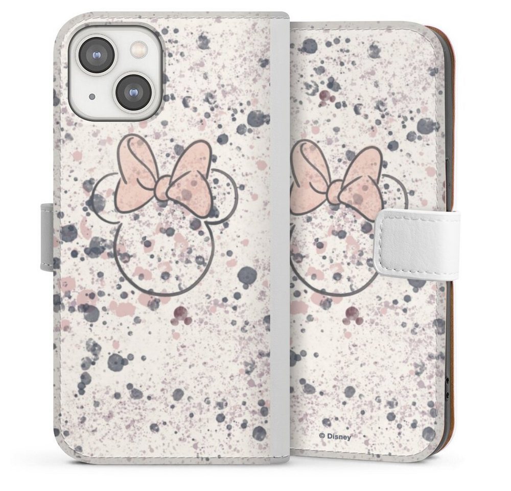 DeinDesign Handyhülle Wasserfarbe Minnie Mouse Disney Minnie Mouse Splash, Apple iPhone 14 Hülle Handy Flip Case Wallet Cover Handytasche Leder von DeinDesign