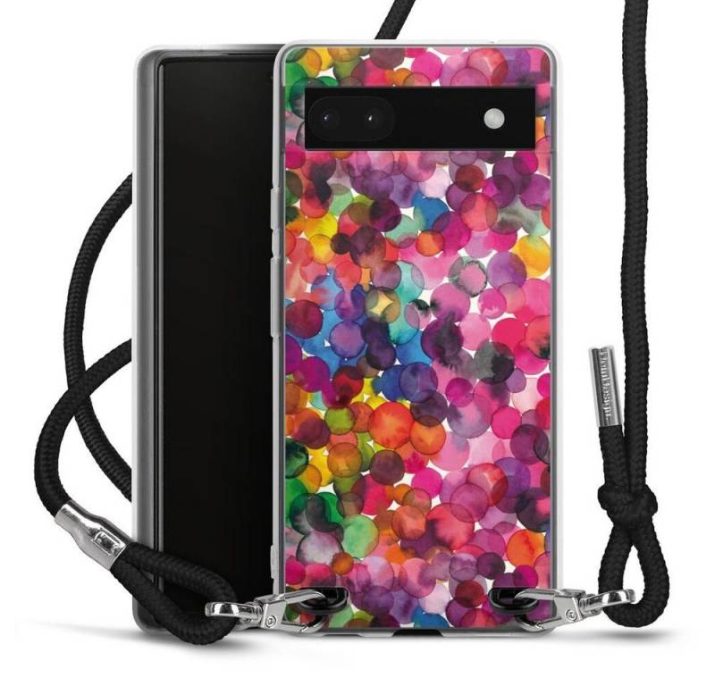 DeinDesign Handyhülle bunt Punkte Wasserfarbe Overlapped Watercolor Dots, Google Pixel 6a Handykette Hülle mit Band Case zum Umhängen von DeinDesign