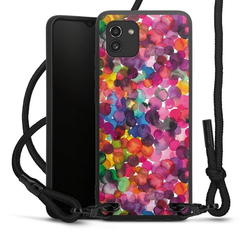 DeinDesign Handyhülle bunt Punkte Wasserfarbe Overlapped Watercolor Dots, Samsung Galaxy A03 Premium Handykette Hülle mit Band Case zum Umhängen von DeinDesign