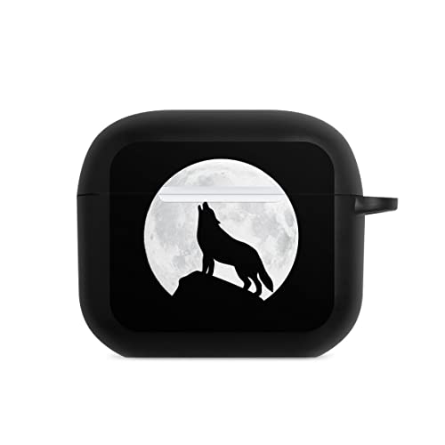 DeinDesign Hülle mit Karabiner kompatibel mit Apple AirPods (3.Generation) Case schwarz Schutzhülle mit Schlüsselanhänger Black & White Mond Wolf von DeinDesign
