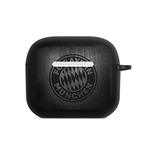 DeinDesign Hülle mit Karabiner kompatibel mit Apple AirPods (3.Generation) Case schwarz Schutzhülle mit Schlüsselanhänger Metallic Look FCB FC Bayern München von DeinDesign
