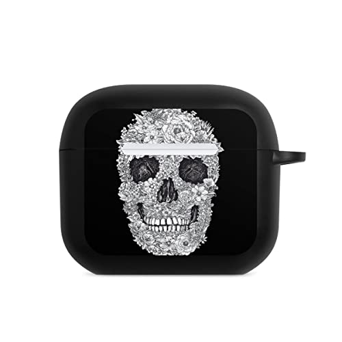 DeinDesign Hülle mit Karabiner kompatibel mit Apple AirPods (3.Generation) Case schwarz Schutzhülle mit Schlüsselanhänger Totenkopf Blume Totenköpfe von DeinDesign