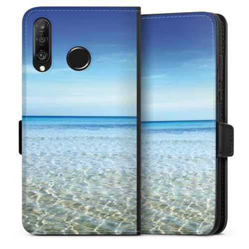 DeinDesign Klapphülle kompatibel mit Huawei P30 Lite New Edition Handyhülle aus Leder schwarz Flip Case Meer Himmel Urlaub von DeinDesign