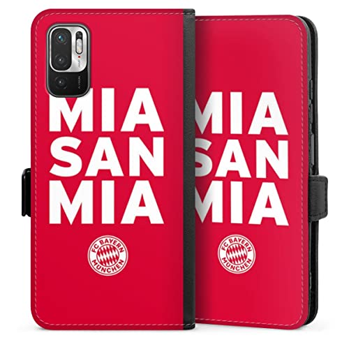 DeinDesign Klapphülle kompatibel mit Xiaomi Redmi Note 10 5G Handyhülle aus Kunst Leder schwarz Flip Case FC Bayern München Mia San Mia FCB von DeinDesign