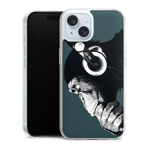 DeinDesign Silikon Hülle kompatibel mit Apple iPhone 15 Case transparent Handyhülle AFFE Kopfhörer Musik von DeinDesign