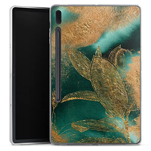 DeinDesign Silikon Hülle kompatibel mit Samsung Galaxy S7 FE 2021 Tab Case Tablet Hülle Blätter Muster Gold von DeinDesign
