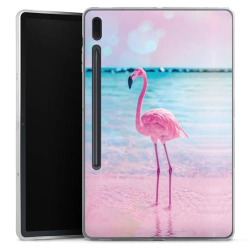 DeinDesign Silikon Hülle kompatibel mit Samsung Galaxy S7 FE 2021 Tab Case Tablet Hülle Flamingo Strand Tropical von DeinDesign