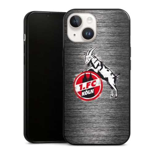 DeinDesign Slim Case extra dünn kompatibel mit Apple iPhone 14 Silikon Handyhülle schwarz Hülle 1. FC Köln Metallic Look Offizielles Lizenzprodukt von DeinDesign