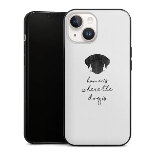 DeinDesign Slim Case extra dünn kompatibel mit Apple iPhone 14 Silikon Handyhülle schwarz Hülle Tiere Hund Zitat von DeinDesign