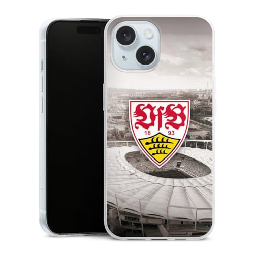 DeinDesign Slim Case extra dünn kompatibel mit Apple iPhone 15 Silikon Handyhülle transparent Hülle VfB Stuttgart Offizielles Lizenzprodukt Stadion von DeinDesign