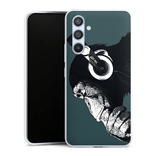 DeinDesign Slim Case extra dünn kompatibel mit Samsung Galaxy A54 5G Silikon Handyhülle transparent Hülle AFFE Kopfhörer Musik von DeinDesign