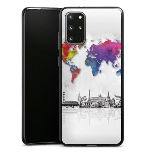 DeinDesign Slim Case extra dünn kompatibel mit Samsung Galaxy S20 Plus 5G Silikon Handyhülle schwarz Hülle Weltkarte Skyline Art von DeinDesign