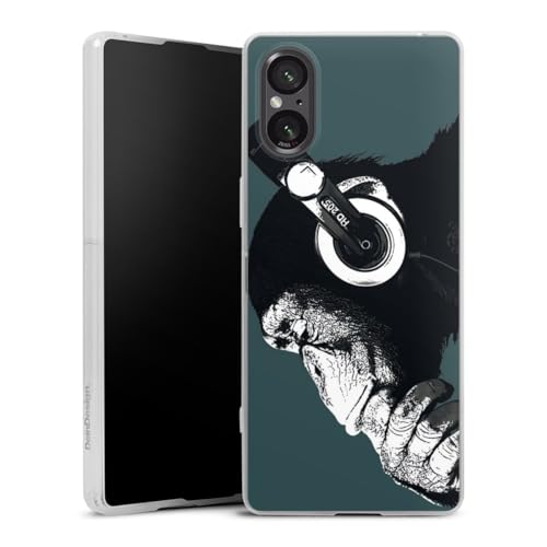 DeinDesign Slim Case extra dünn kompatibel mit Sony Xperia 5 V Silikon Handyhülle transparent Hülle AFFE Kopfhörer Musik von DeinDesign