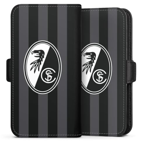 Flip Case kompatibel mit Apple iPhone 14 Handyhülle aus Kunst Leder schwarz Klapphülle SC Freiburg Offizielles Lizenzprodukt Streifen von DeinDesign