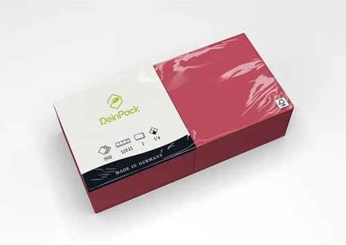 Deinpack 1500 Servietten 2 lagig 1/4 Falz Bordeaux | Tissueservietten Bordeaux | geeignet für Gastronomie, Grillen, Haushalt, Hochzeiten, Catering oder Feste | umweltfreundlich von DeinPack