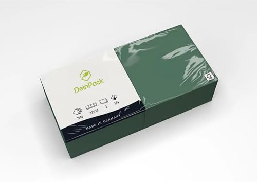 Deinpack 1500 Servietten 2 lagig 1/4 Falz grün | Tissueservietten grün | geeignet für Gastronomie, Grillen, Haushalt, Hochzeiten, Catering oder Feste | umweltfreundlich von DeinPack