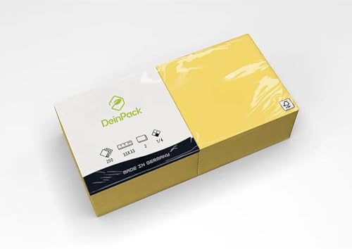 Deinpack 250 Servietten 2 lagig 1/4 Falz gelb | Tissueservietten gelb | geeignet für Gastronomie, Grillen, Haushalt, Hochzeiten, Catering oder Feste | umweltfreundlich Deinpack 250 Servietten 2 lagig 1/4 Falz gelb | Tissueservietten gelb | geeignet für Gastronomie, Grillen, Haushalt, Hochzeiten, Catering oder Feste | umweltfreundlich von DeinPack