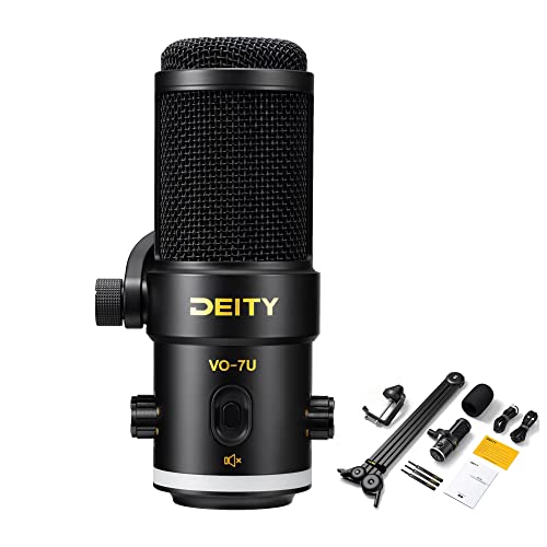 Deity VO-7U Mikrofon: Ganzmetall dynamisches Kondensatormikrofon für Podcasting, Live-Streaming, Gaming mit integrierter 3,5mm Monitor-Schnittstelle (inkl. Mikrofon-Galgenarm) von Deity