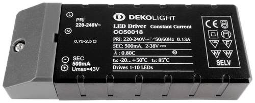 Deko Light BASIC, CC, CC50018/18W LED-Trafo Konstantstrom 18W 500mA 2 - 38V 1St. von Deko Light