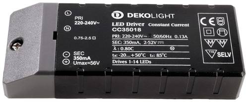 Deko Light Basic CC LED-Trafo Konstantstrom 18W 350mA 2 - 52V 1St. von Deko Light