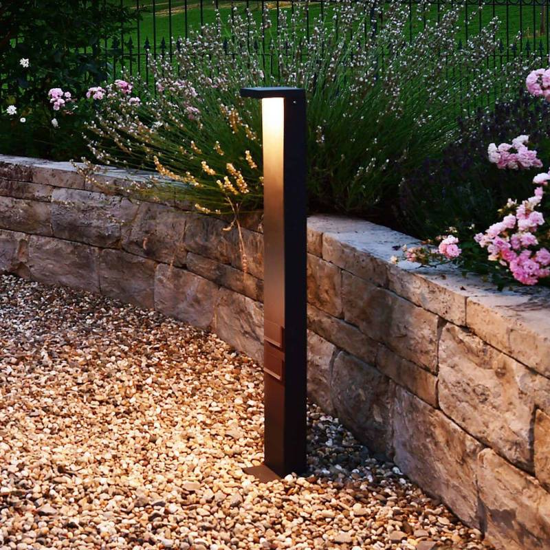 LED-Wegeleuchte Lerna, Höhe 100 cm, CCT, grau, Steckdosen von Deko-Light