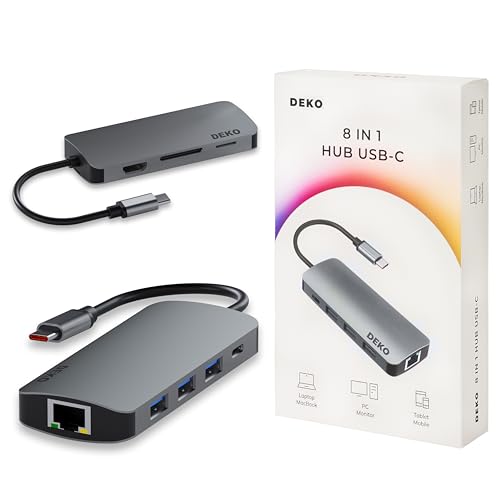 Deko BUSINESS USB-C Hub Dockingstation 8in1 PD 100W HDMI 4k 60Hz 3xUSB 3.1 5Gbps für iPhone 15/15 Pro, MacBook Pro/Air, iPad Pro, Surface, XPS, Thinkpad, Galaxy von Deko