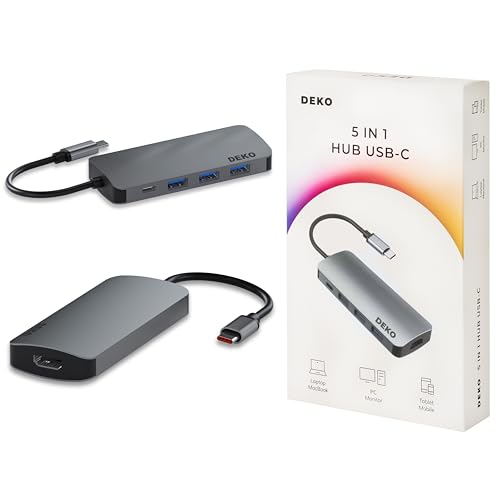 Deko LITE Hub USB C Dockingstation 5in1 PD 100W HDMI 4k 60Hz 3xUSB 3.1 5Gbps für iPhone 15/15 Pro, MacBook Pro/Air, iPad Pro, Surface, XPS, Thinkpad, Galaxy von Deko