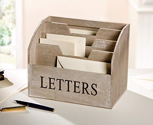 Briefbox "Letters" aus Holz, grau, 4 Fächer, Briefablage, Briefständer, Briefhalter von Dekoleidenschaft