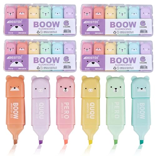 30 Stück Mini Textmarker Pastell, Niedlich Cartoon Bär Textmarker Set Kids Marker Kreativer Süße Stifte Leuchtmarker für Kinder Erwachsene Tagebuch Malbücher Studenten Bürobedarf Schulsachen Zubehör von Delamiya