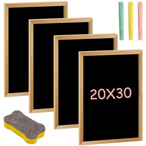 4 Stück Kreidetafel mit Holzrahmen Sets, 30 x 20cm Mini Kreidetafel Memoboard, Beschriften Kreidetafeln aus Holz Kreiden Tafel mit 3 Kreiden und 1 Schwammradierer, für Kinder, Buffet, Hochzeit, Party von Delamiya