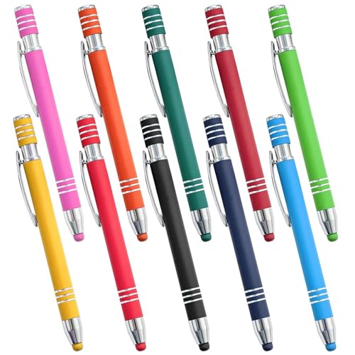Delamiya 10 Stück Kugelschreiber mit Touchpen, 10 Farben 2 in 1 Kapazitive Stylus Stifte Druckkugelschreiber, Universal Touch Pen Touchstift für Universelle Touchscreen Geräte von Delamiya