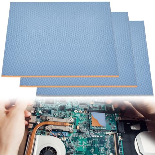 Delamiya 3 Pack 16W/m.K Wärmeleitpads, 100 x 100mm x 0.5mm+1.5mm Hochtemperatur-hitzebeständige Silikonfett-Wärmeleitpads mit doppelten selbstklebenden Folien für PC-Laptop-Kühlkörper SMD-Kühler von Delamiya