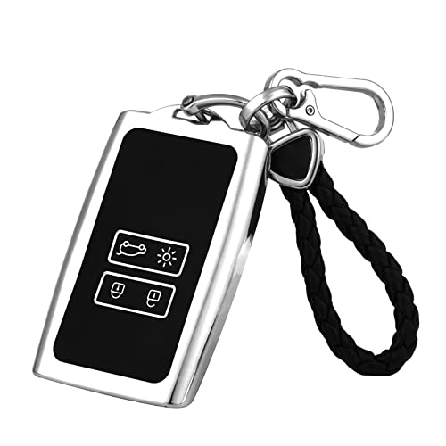 Delamiya Autoschlüssel Hülle, TPU Silikon Schutzhülle Schlüsselhülle Kompatibel mit Renault, Renault Schlüsselhülle mit Schlüsselanhänger, 4 Tasten Autoschlüssel Schutzhülle-Silber von Delamiya