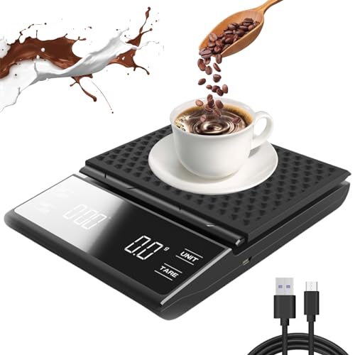 Delamiya Kaffeewaage mit Timer, 3kg/0.1g Espressowaage mit Gummiauflage, Digitale Espresso Waage mit LED-Anzeige, Multifunktionale Küchenwaage, Feinwaage, Lebensmittelwaage,USB Wiederaufladbare von Delamiya