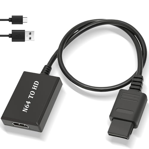 Delamiya N64 zu HDMI Konverter Adapter, N64 zu HDMI Adapter, Spielekonsolen HD Videokonverter mit Netzkabel, Konvertiert N64 Spielvideosignal in HDMI Signal, Support PAL NTSC Modi, Plug and Play von Delamiya