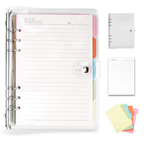 Delamiya Ringbuch A5 Nachfüllbar, Klare Soft PVC Notizbuch-Hülle 6 Runde Ringmappe, Ringbuchhülle, Binder Notizbuch mit 45 Blätter Füllpapier und 5 Index Register,idee für Büro Schule Delamiya Ringbuch A5 Nachfüllbar, Klare Soft PVC Notizbuch-Hülle 6 Runde Ringmappe, Ringbuchhülle, Binder Notizbuch mit 45 Blätter Füllpapier und 5 Index Register,idee für Büro Schule von Delamiya